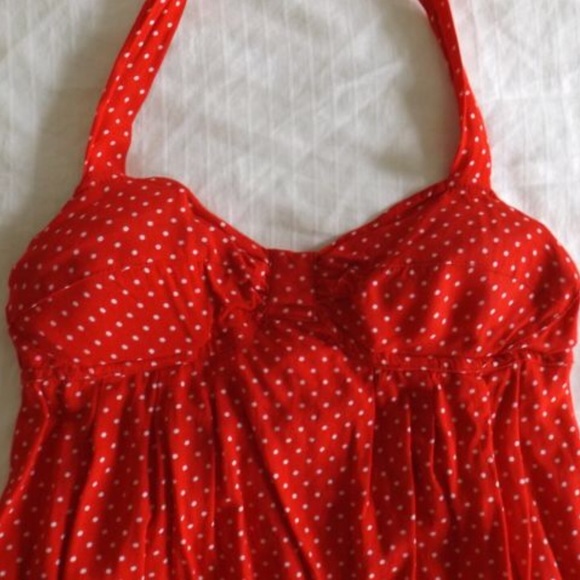 Red Polka Dotted (Padded Bra) Halter Top - Picture 2 of 3